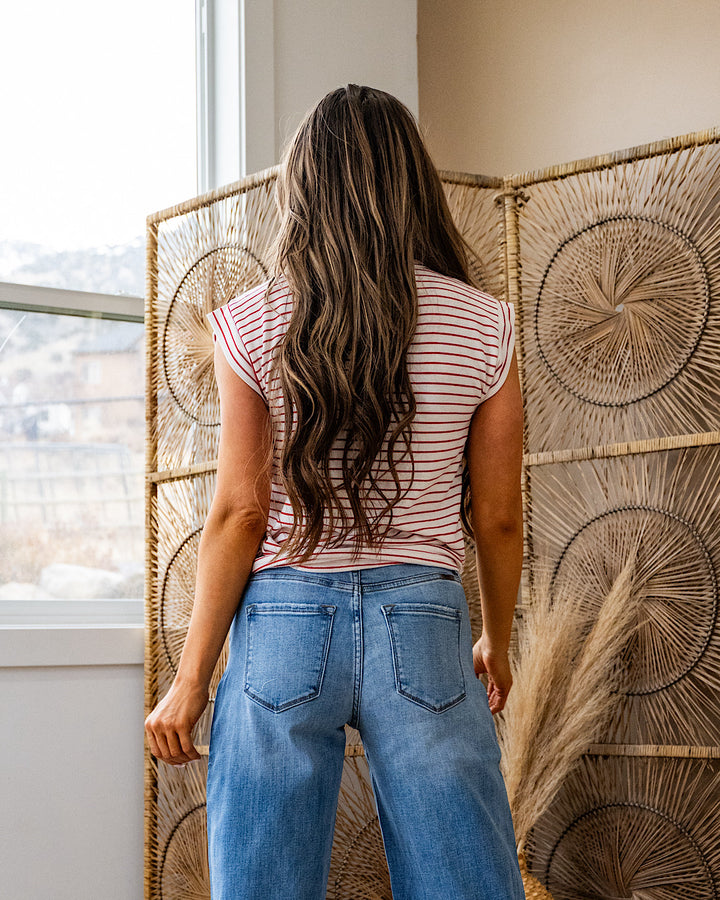 Noelle Striped Cap Sleeve Top - Ivory & Red FINAL SALE Staccato