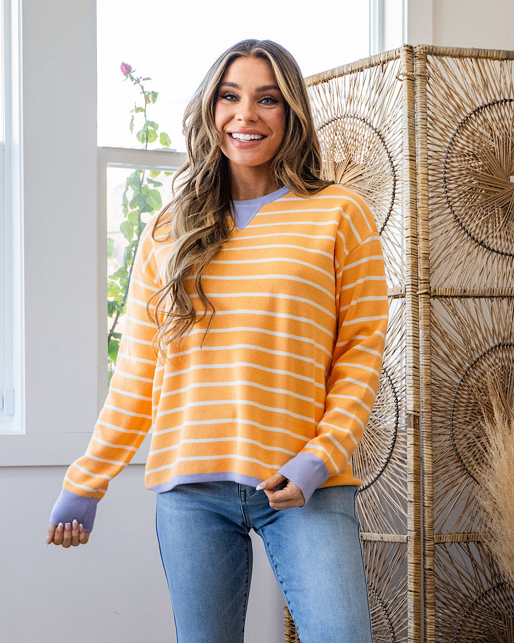 Charlotte Contrast Striped Sweater - Light Orange FINAL SALE Staccato