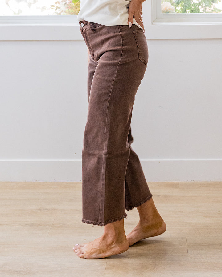 Mae Wide Leg Cropped Jeans - Brown Zenana
