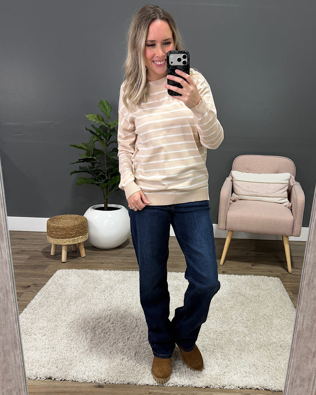 NEW! Rosie Fine Knit Striped Sweater - Oatmeal Staccato
