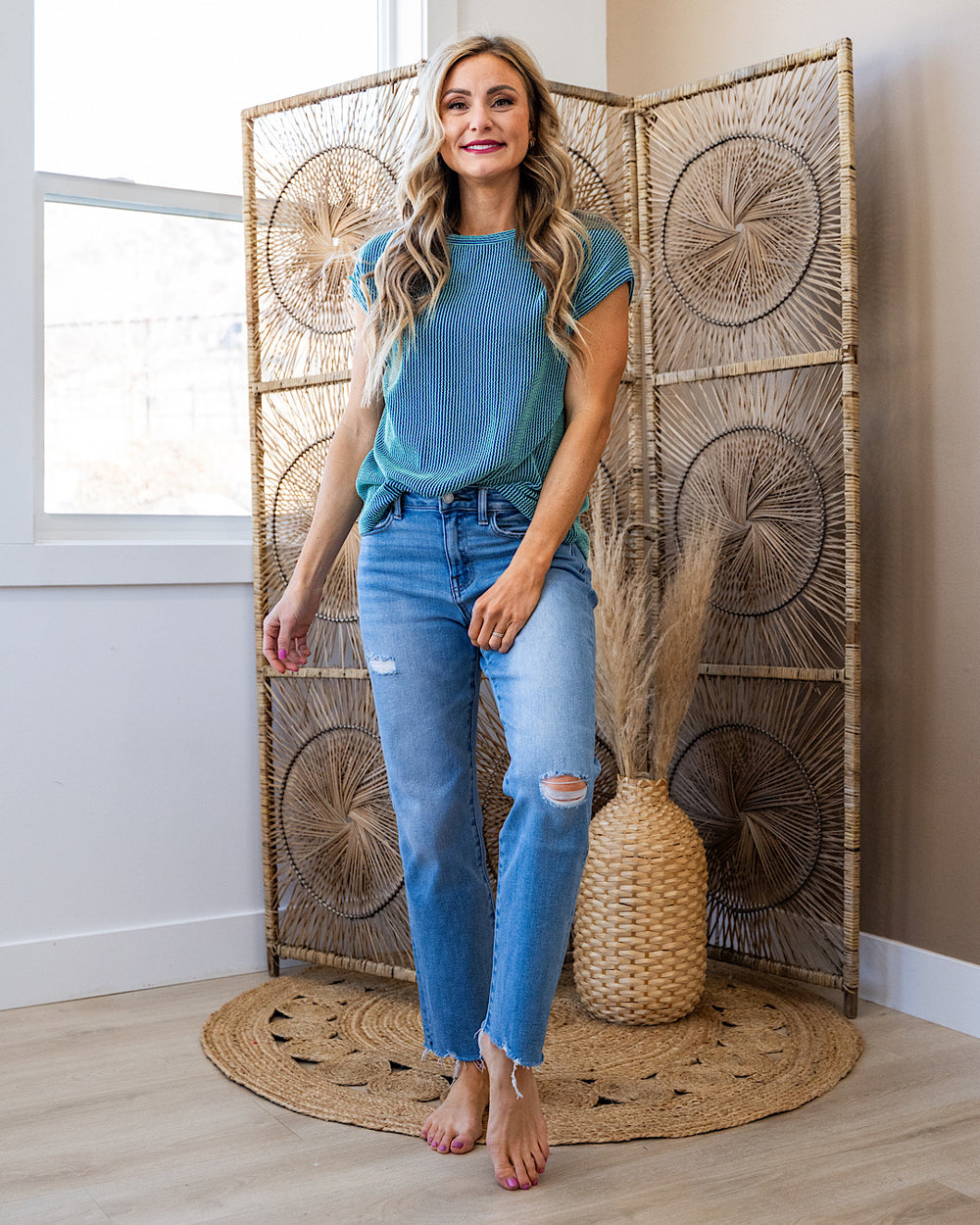 Cecilia Corded Cap Sleeve Top - Turquoise FINAL SALE 7th Ray