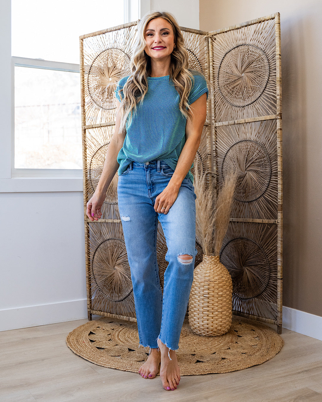 Cecilia Corded Cap Sleeve Top - Turquoise FINAL SALE 7th Ray