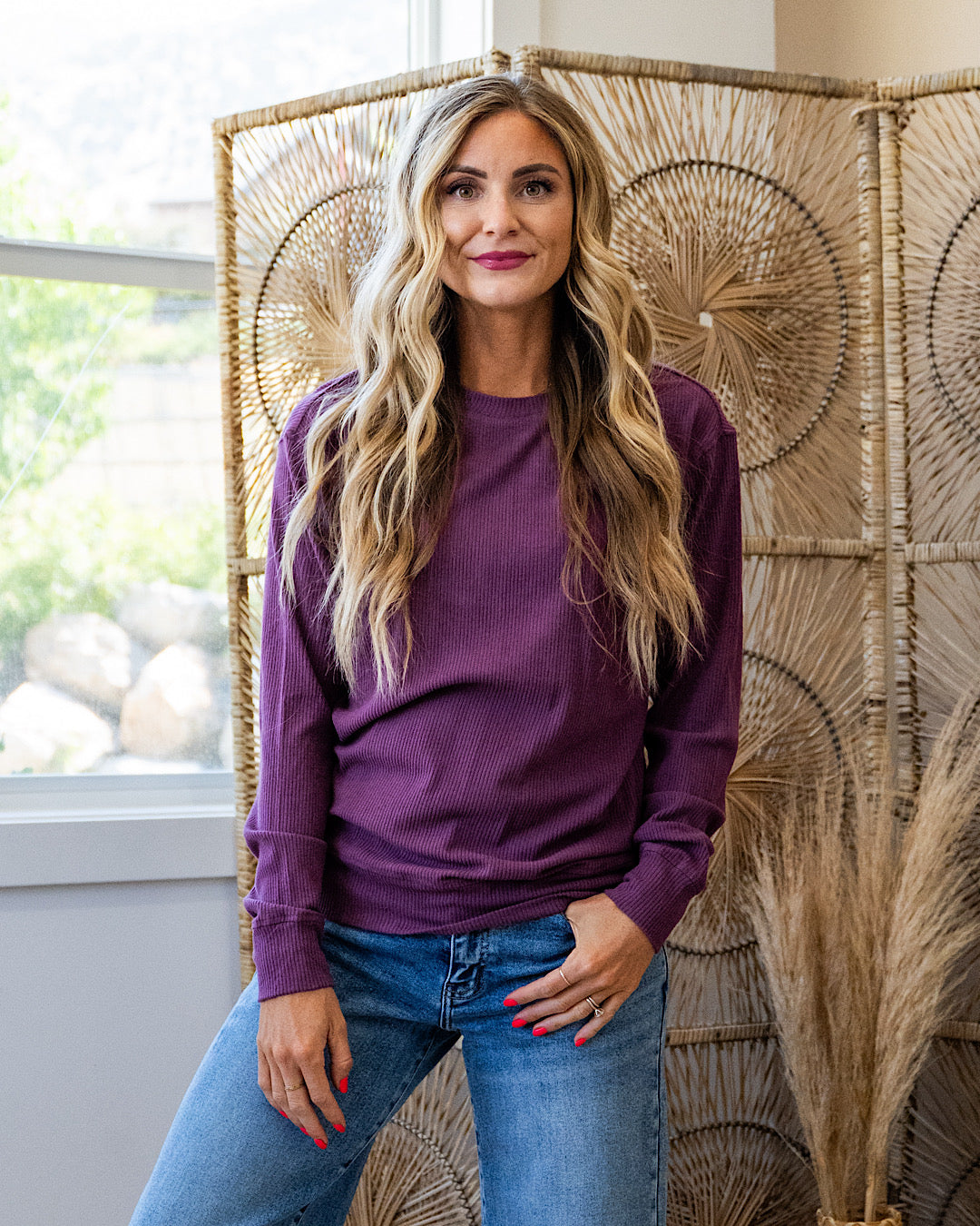 Mia Ribbed Crewneck Top - Color Options Available! Michelle Mae Plum