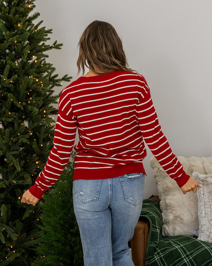 NEW! Rosie Fine Knit Striped Sweater - Red Staccato