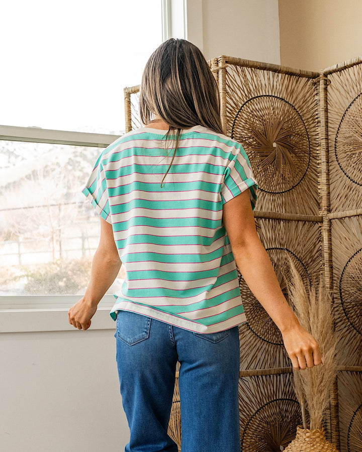 Daphne Striped Roll Sleeve Top - Mint & Pink FINAL SALE Wishlist