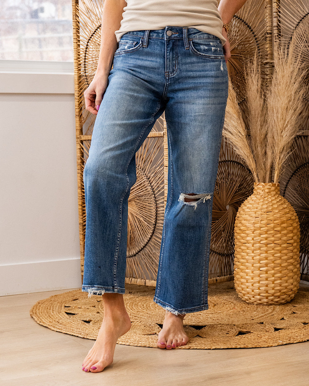 Lovervet I Knew It Distressed Knee Wide Leg Jeans Vervet