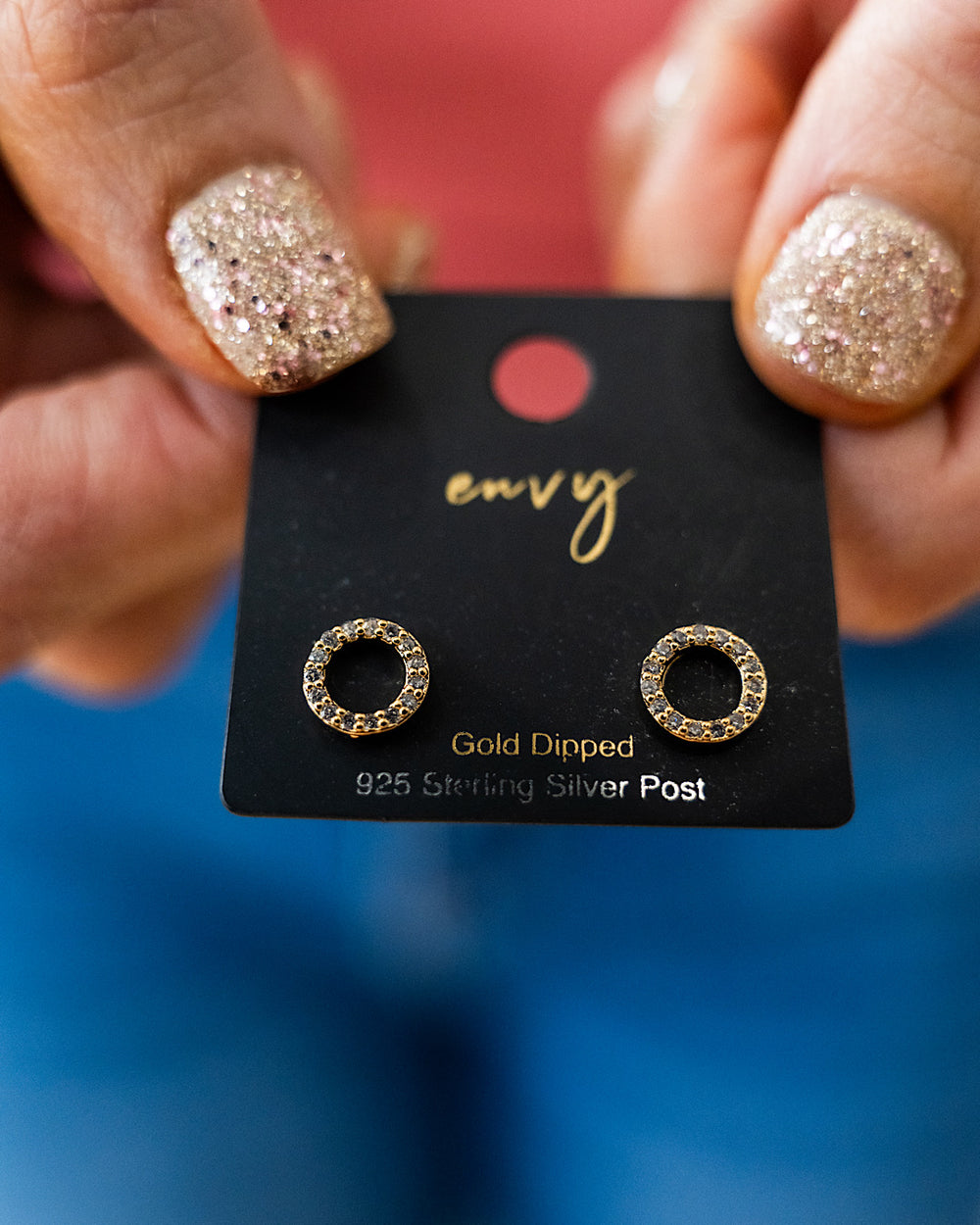 Round Gold Earrings with Rhinestones Trendy Wholesale