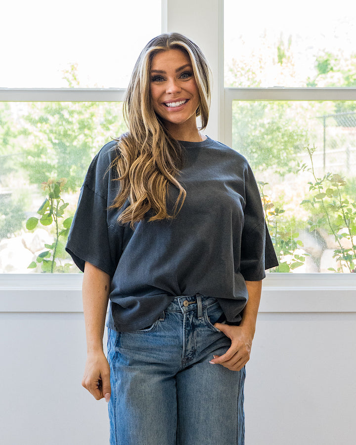 Oversized Mineral Wash Tee - Charcoal Double Zero