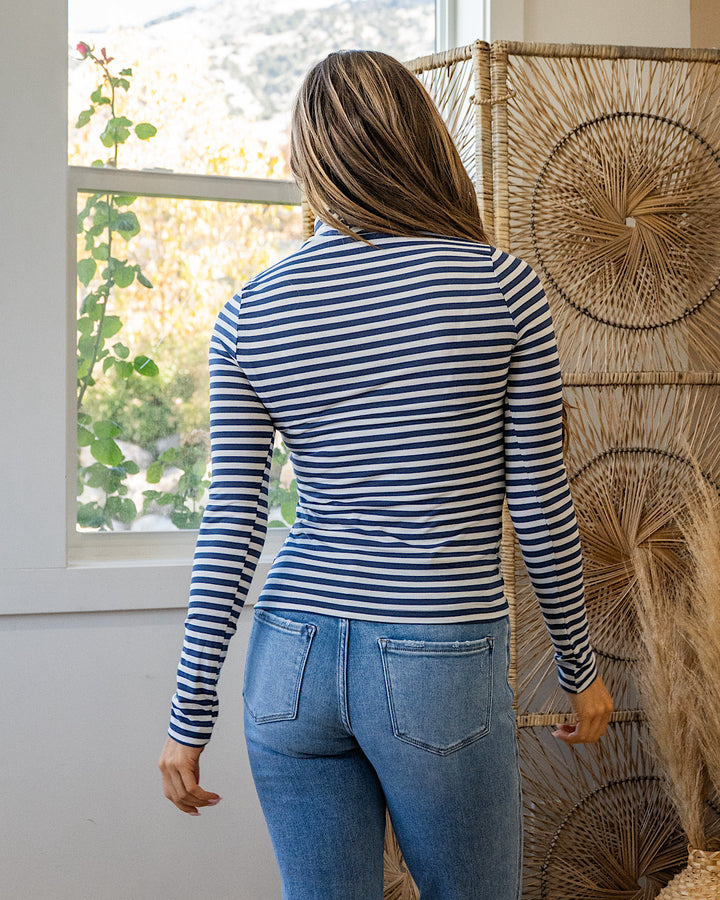 NEW! Cynthia Striped Turtle Neck Top - Navy & White Hyfve