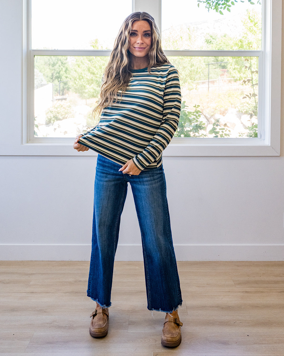 NEW! Bobbie Striped Micro Ribbed Top - Jade & Ivory Staccato