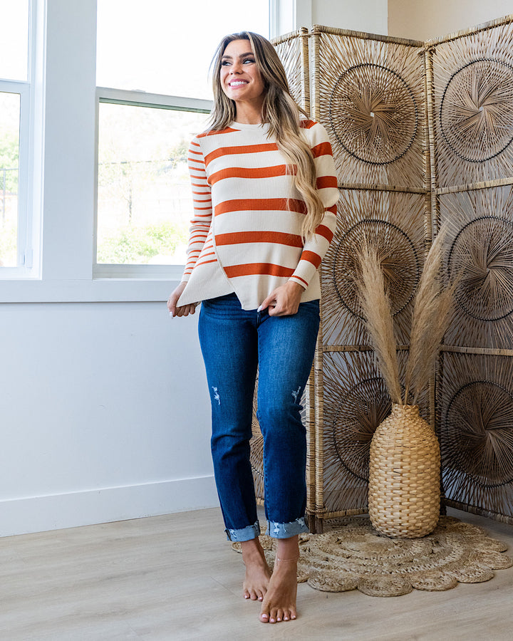 Kimberly Contrast Stripe Knit Top - Rust & Oatmeal FINAL SALE Bibi
