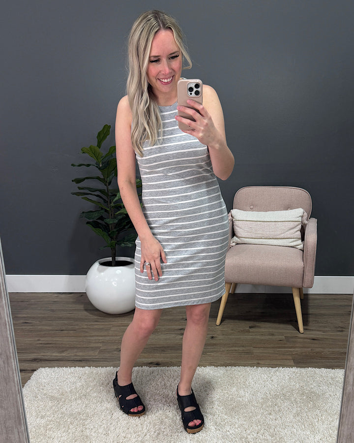 Mariah Ribbed Tank Dress - Gray Stripes FINAL SALE Michelle Mae