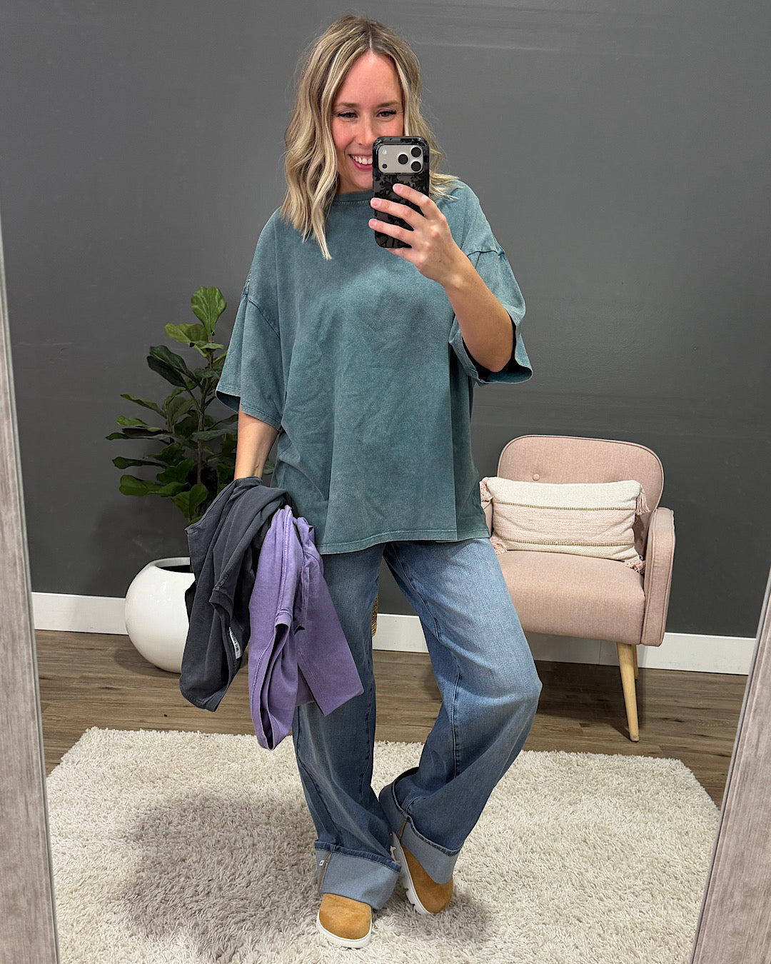 Oversized Mineral Wash Tee - Dusty Purple Double Zero