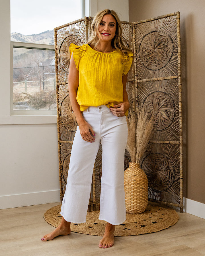 Celeste Ruffle Sleeve Top - Dijon Yellow FINAL SALE Staccato