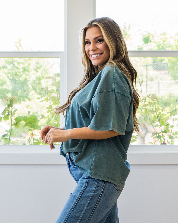 Oversized Mineral Wash Tee - Dark Teal Double Zero
