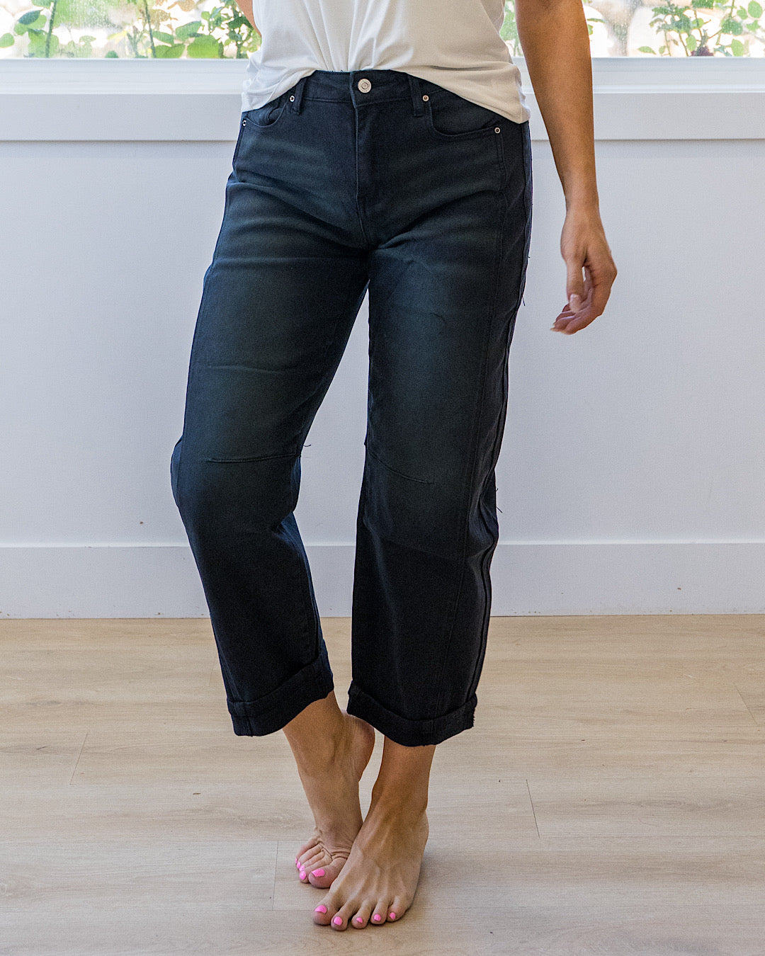Alexandra Non Distressed Barrel Jeans - Color Options Available! Zenana Black
