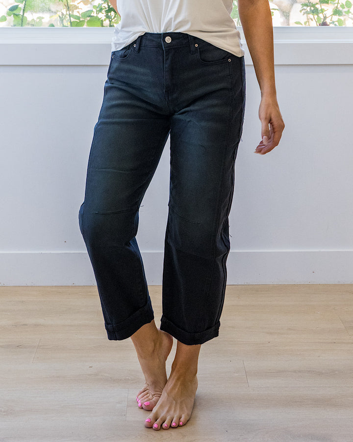 Alexandra Non Distressed Barrel Jeans - Color Options Available! Zenana Black
