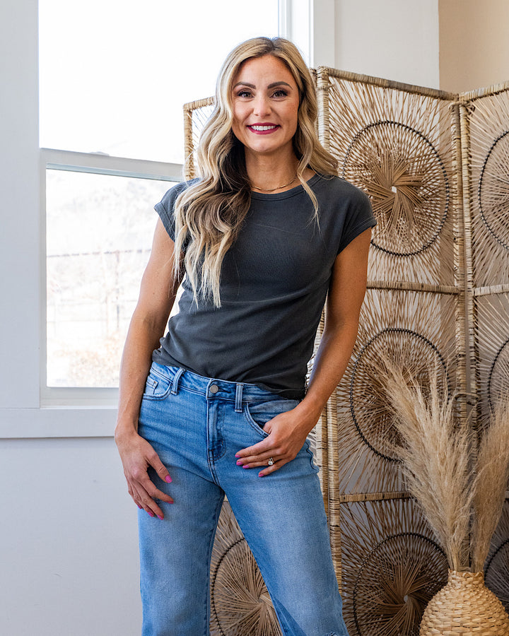 Piper Cap Sleeve Ribbed Top - Color Options Available! Be Cool Charcoal