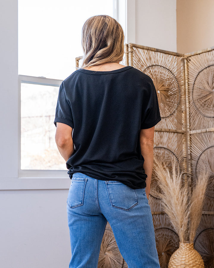 Heather Color Block Top with Contrast Pocket - Black FINAL SALE Bibi