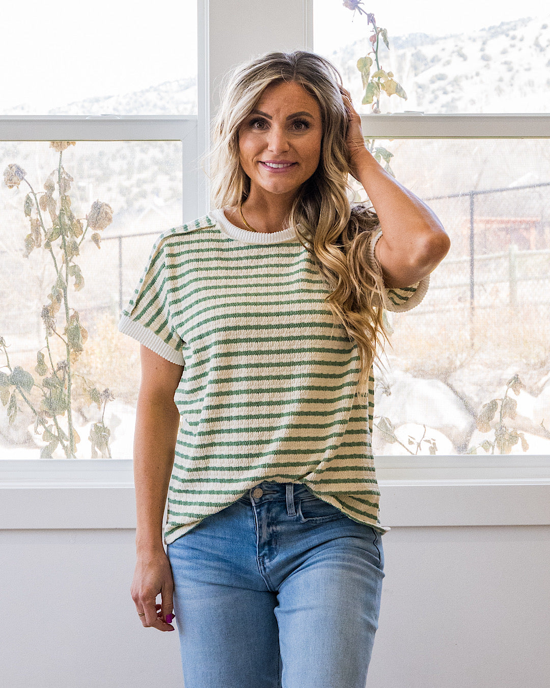 Devri Textured Striped Top - Sage Lovely Melody