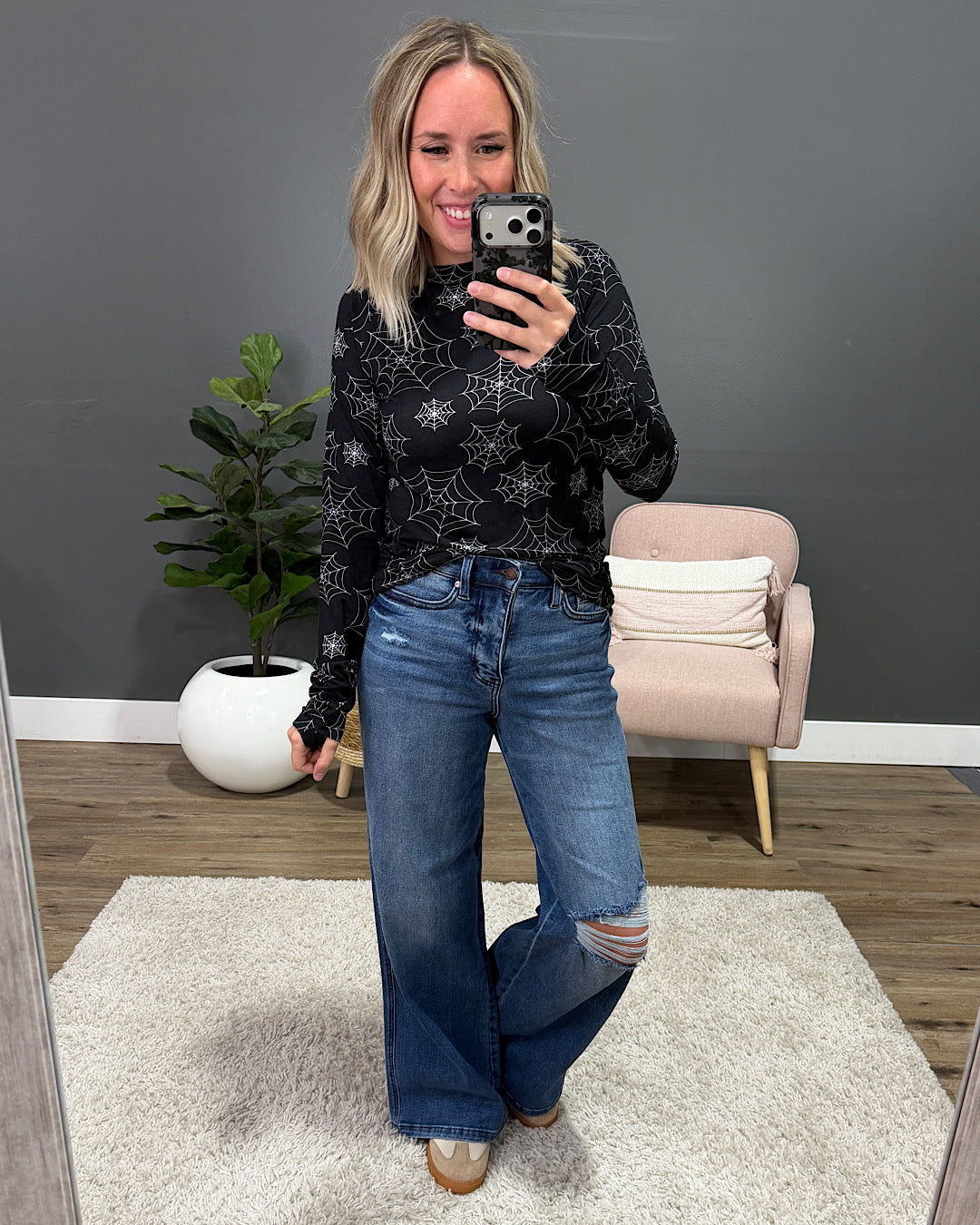 NEW! Blair Long Sleeve Top - Midnight Webs Michelle Mae