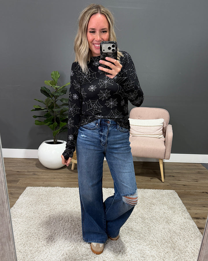 NEW! Blair Long Sleeve Top - Midnight Webs Michelle Mae