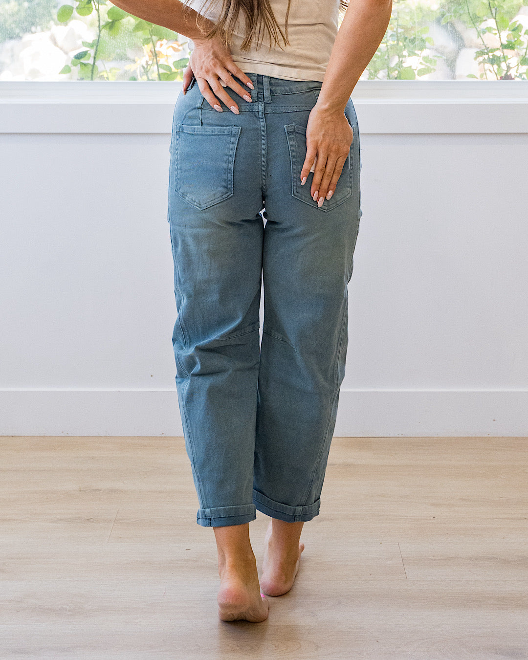 NEW! Alexandra Non Distressed Barrel Jeans - Teal Zenana