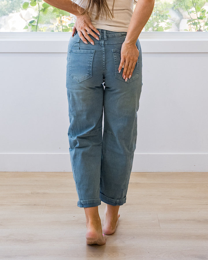 NEW! Alexandra Non Distressed Barrel Jeans - Teal Zenana