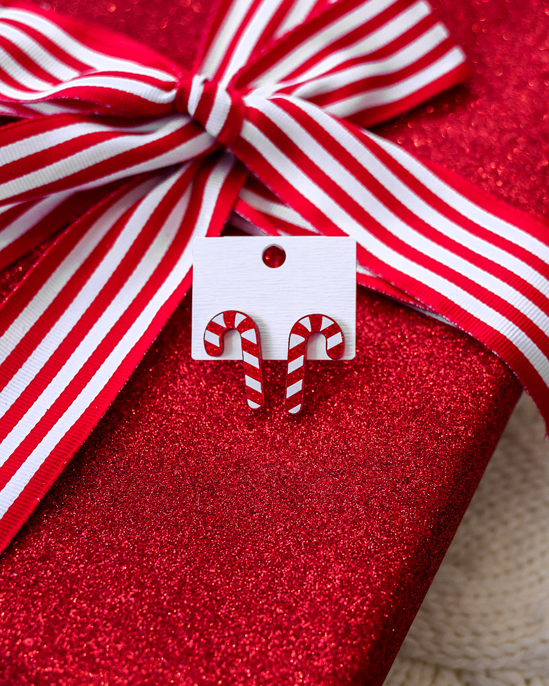 NEW! Shimmery Candy Cane Earrings D&E