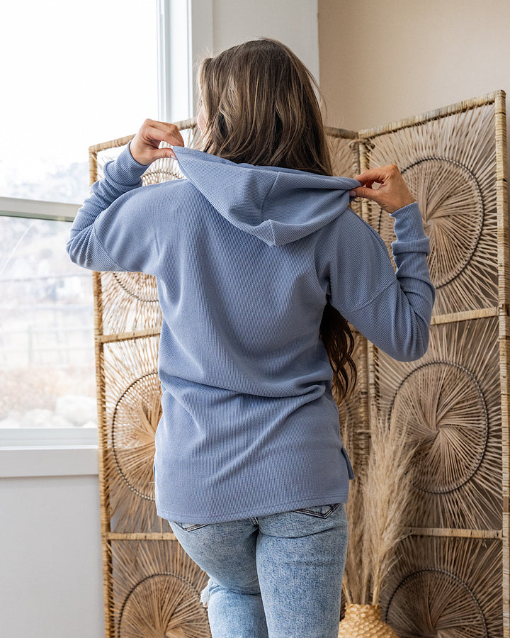 Kacey Ribbed Hoodie - Dusty Blue Michelle Mae