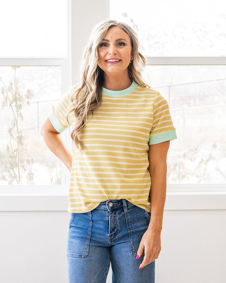 Asher Contrast Striped Cloud Knit Top - Color Options Available! Tres Bien Mellow Yellow