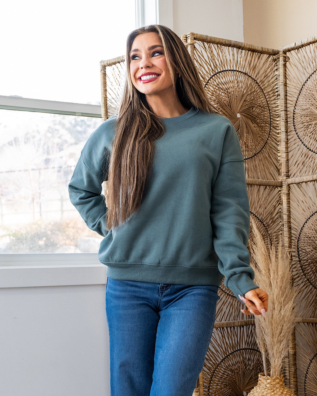 Cozy Crewneck Sweatshirt - Ash Jade Zenana Small