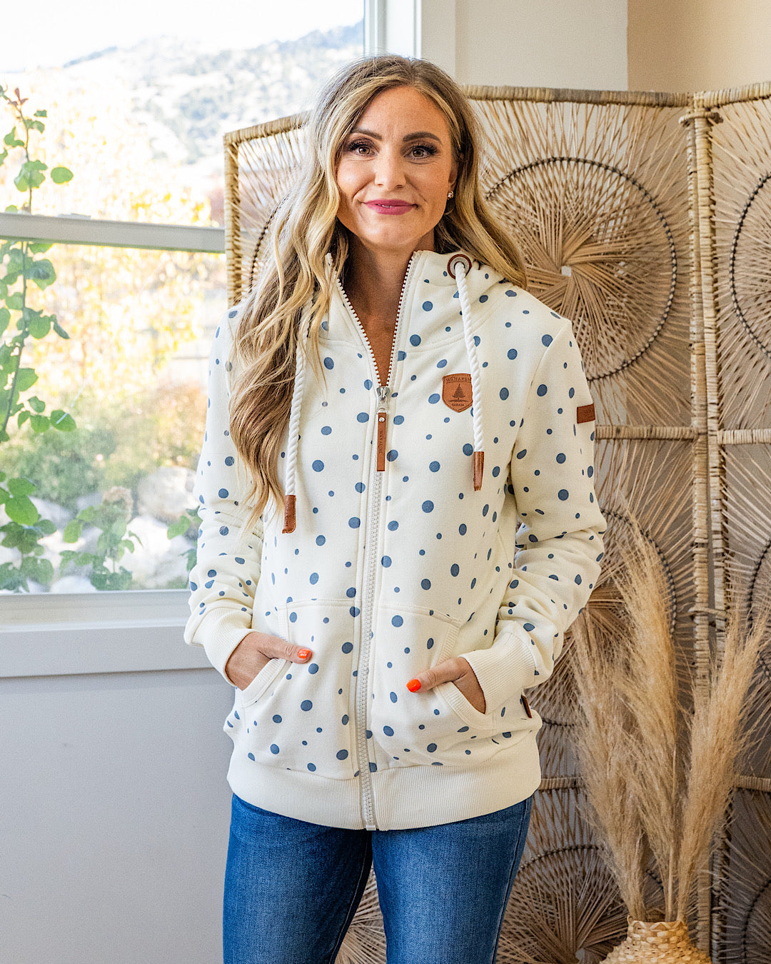 Wanakome Jayne Polka Dot Full Zip Hoodie - Ivory Wanakome