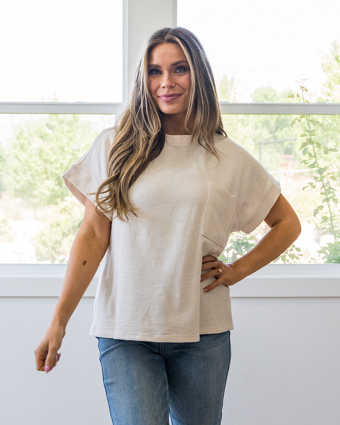 NEW! Charlotte Short Sleeve Pocket Top - Cream Tres Bien