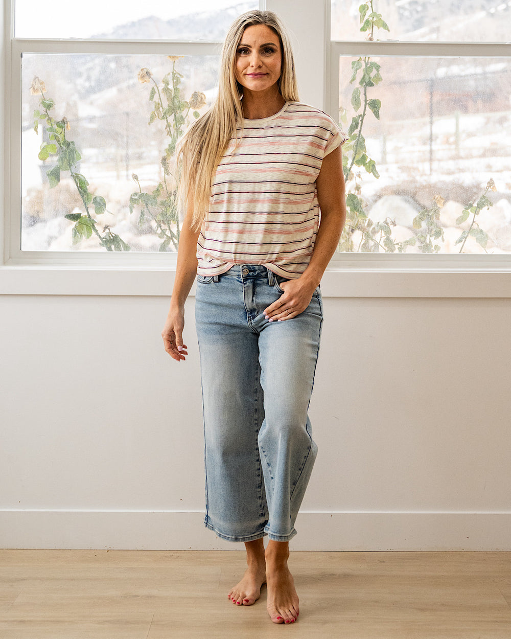 NEW! Alicia Striped Slub Knit Top - Pink Staccato