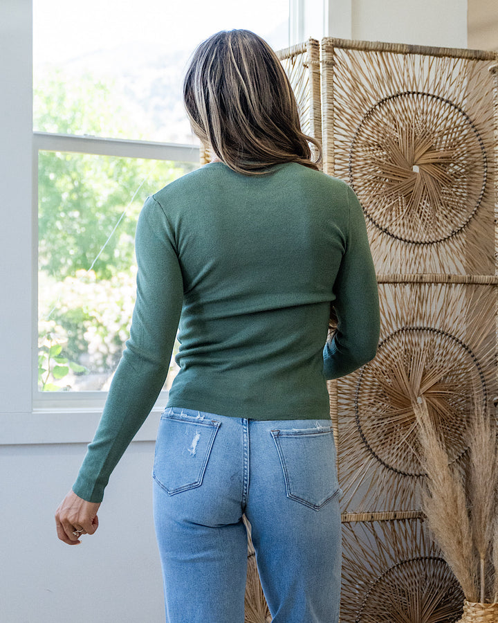 Lainey Long Sleeve Rib Knit Sweater - Spruce Be Cool