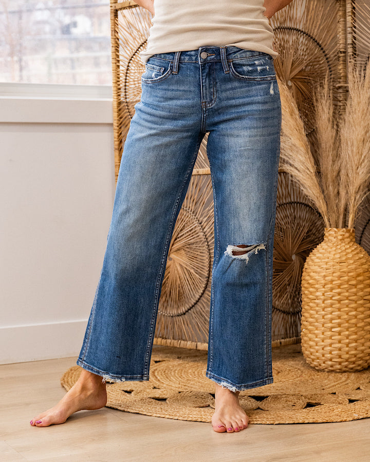 Lovervet I Knew It Distressed Knee Wide Leg Jeans Vervet