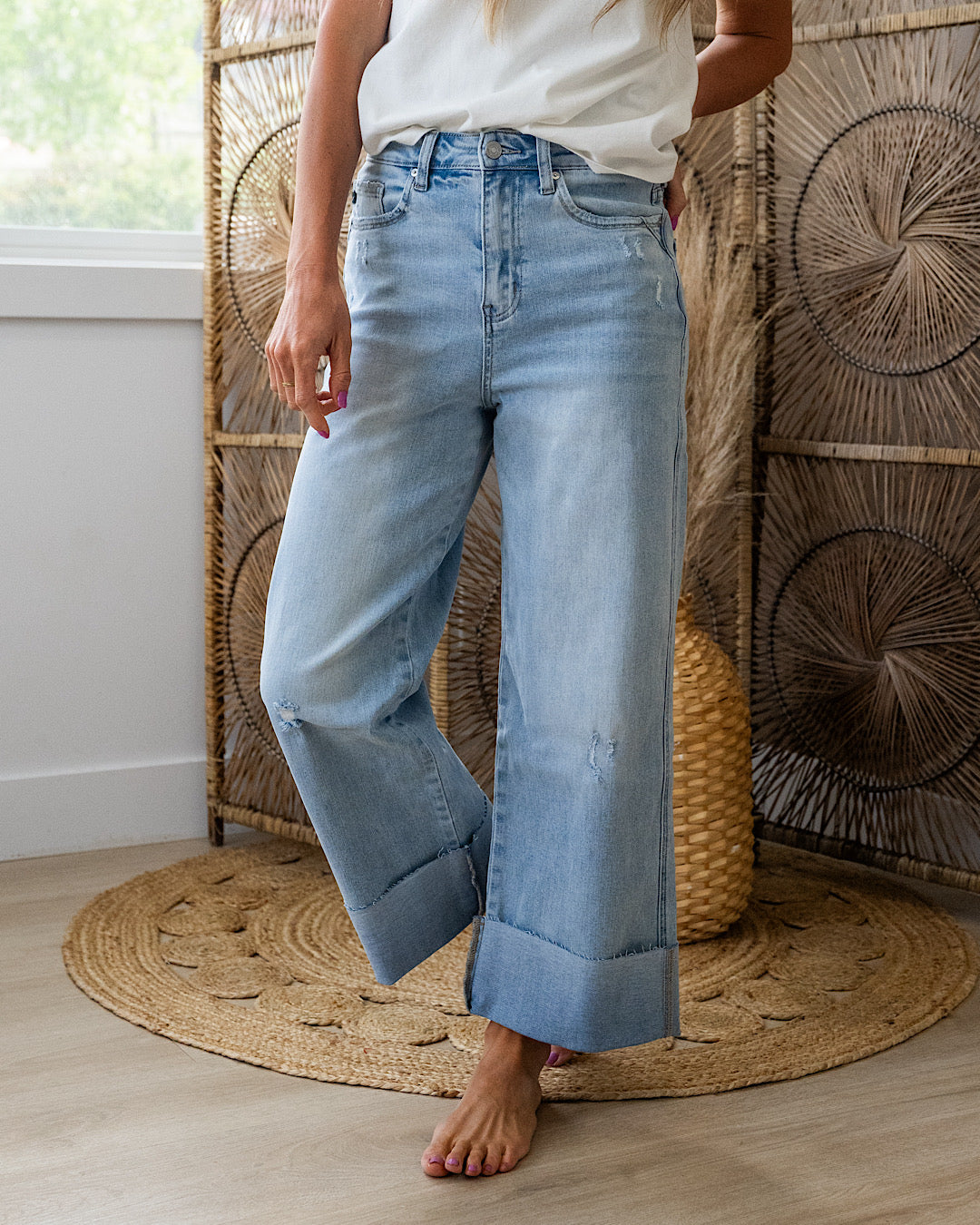 KanCan Time To Go Rolled Hem Wide Leg Jeans KanCan