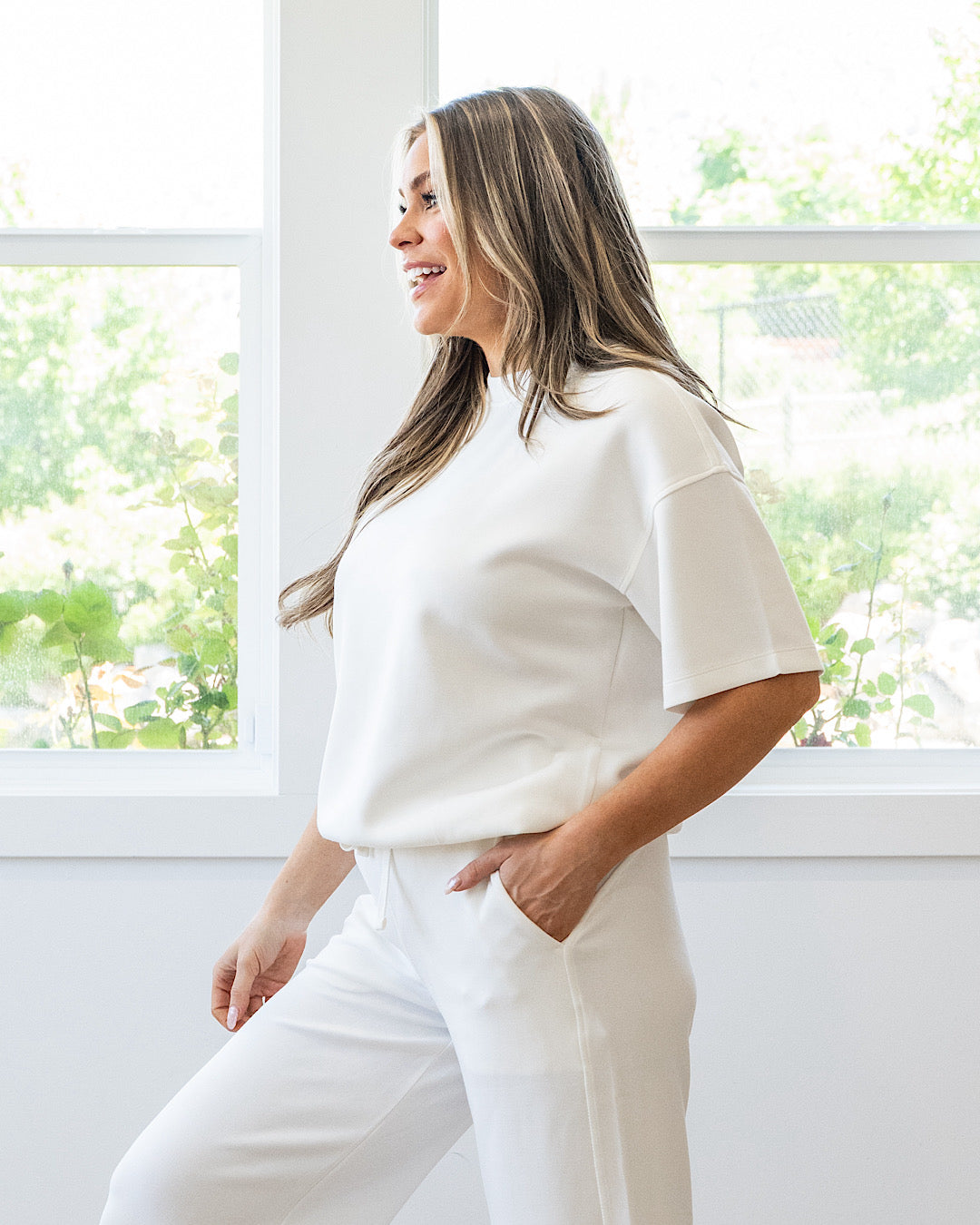 NEW! Macey Scuba Fabric Top - Cream Rae Mode