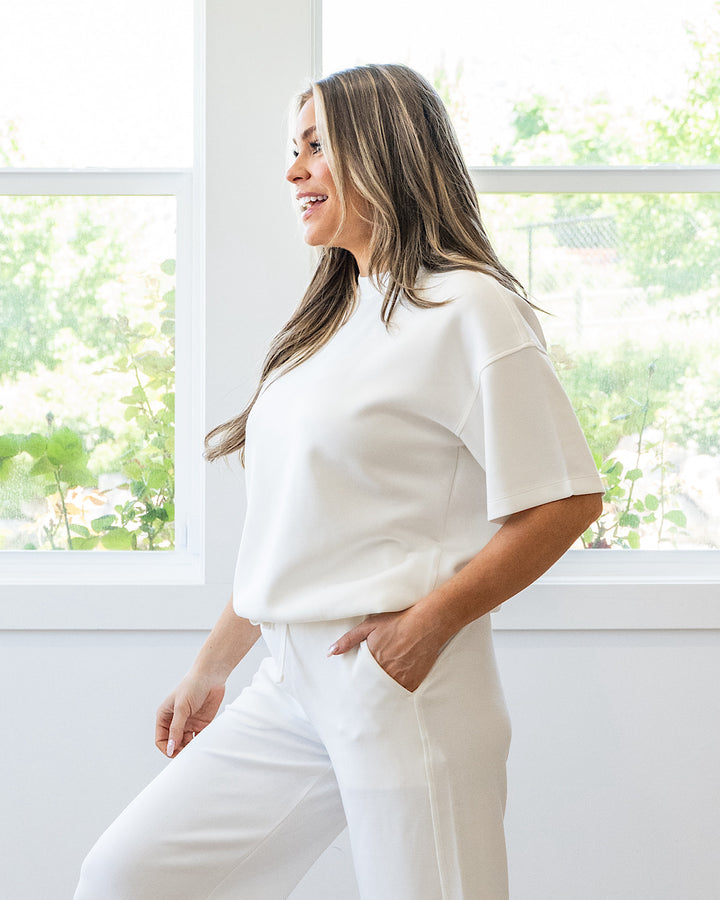 NEW! Macey Scuba Fabric Top - Cream Rae Mode