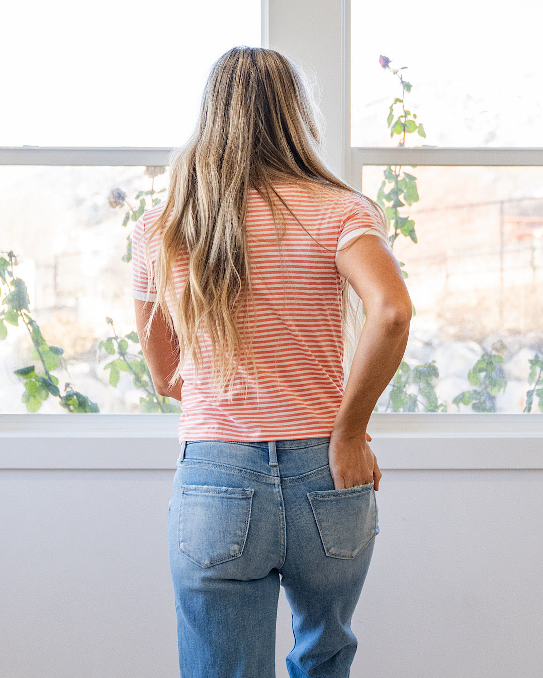 Sammy Striped Short Sleeve Top - Coral Zenana