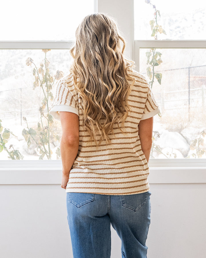 Devri Textured Striped Top - Mocha Lovely Melody