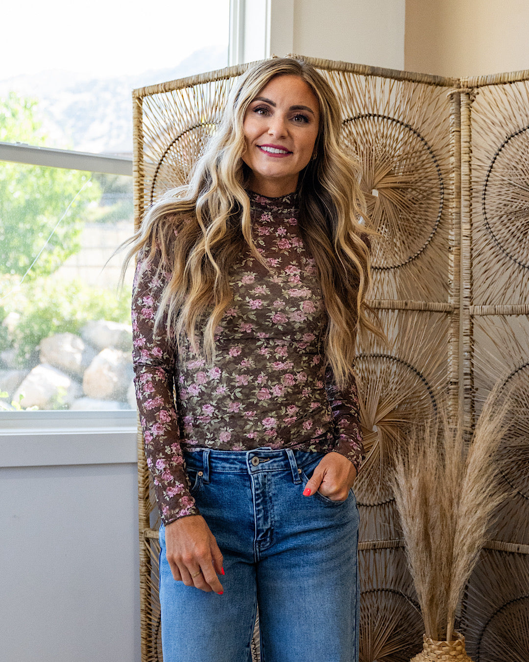 Gemma Long Sleeve Lace Top - Chocolate Floral Very J