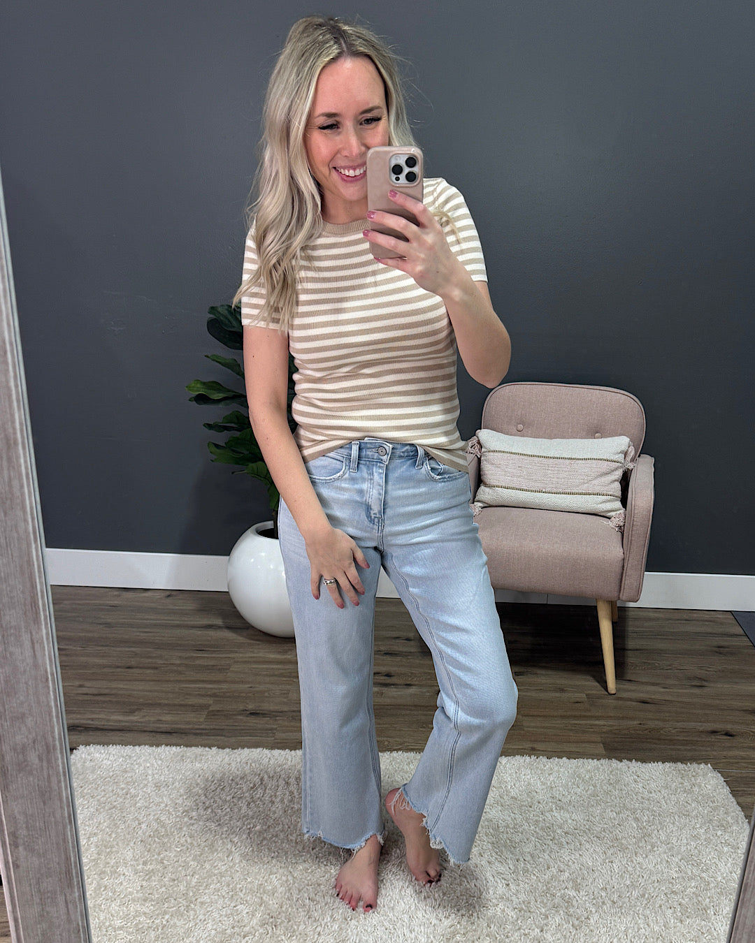 Cadence Striped Short Sleeve Sweater - Fuchsia FINAL SALE Staccato