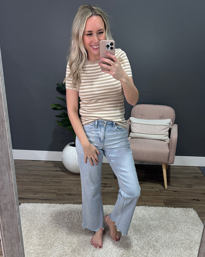 Cadence Striped Short Sleeve Sweater - Fuchsia FINAL SALE Staccato