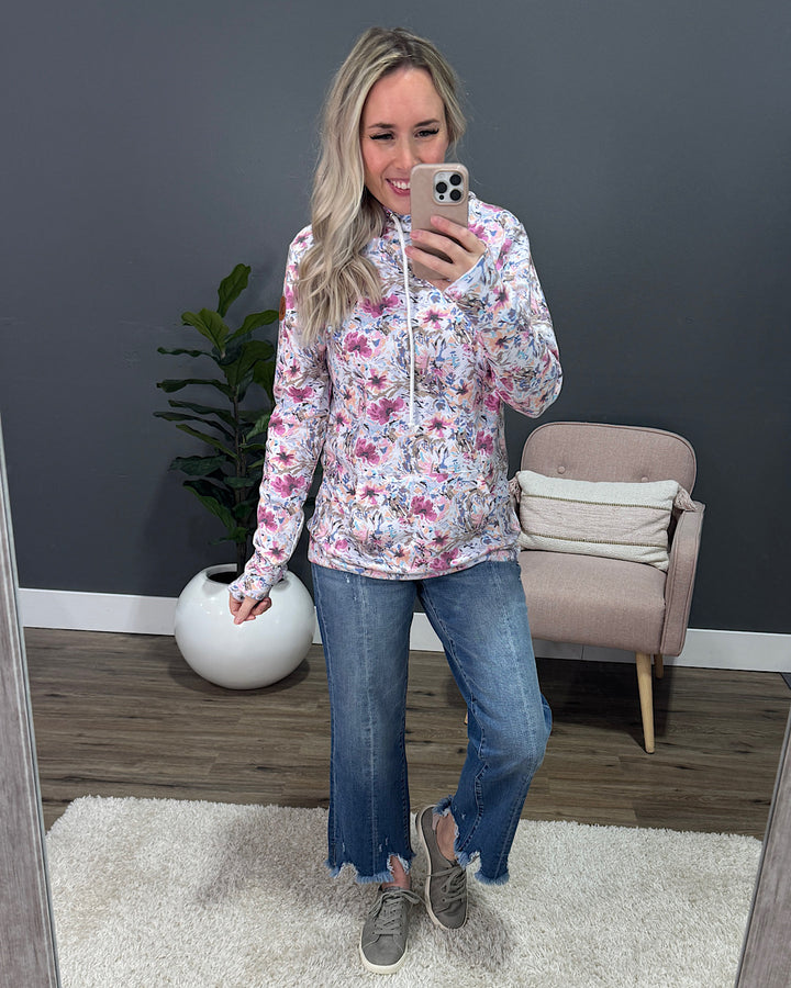 Ashley Abstract Floral Hoodie - Pink & Periwinkle Michelle Mae