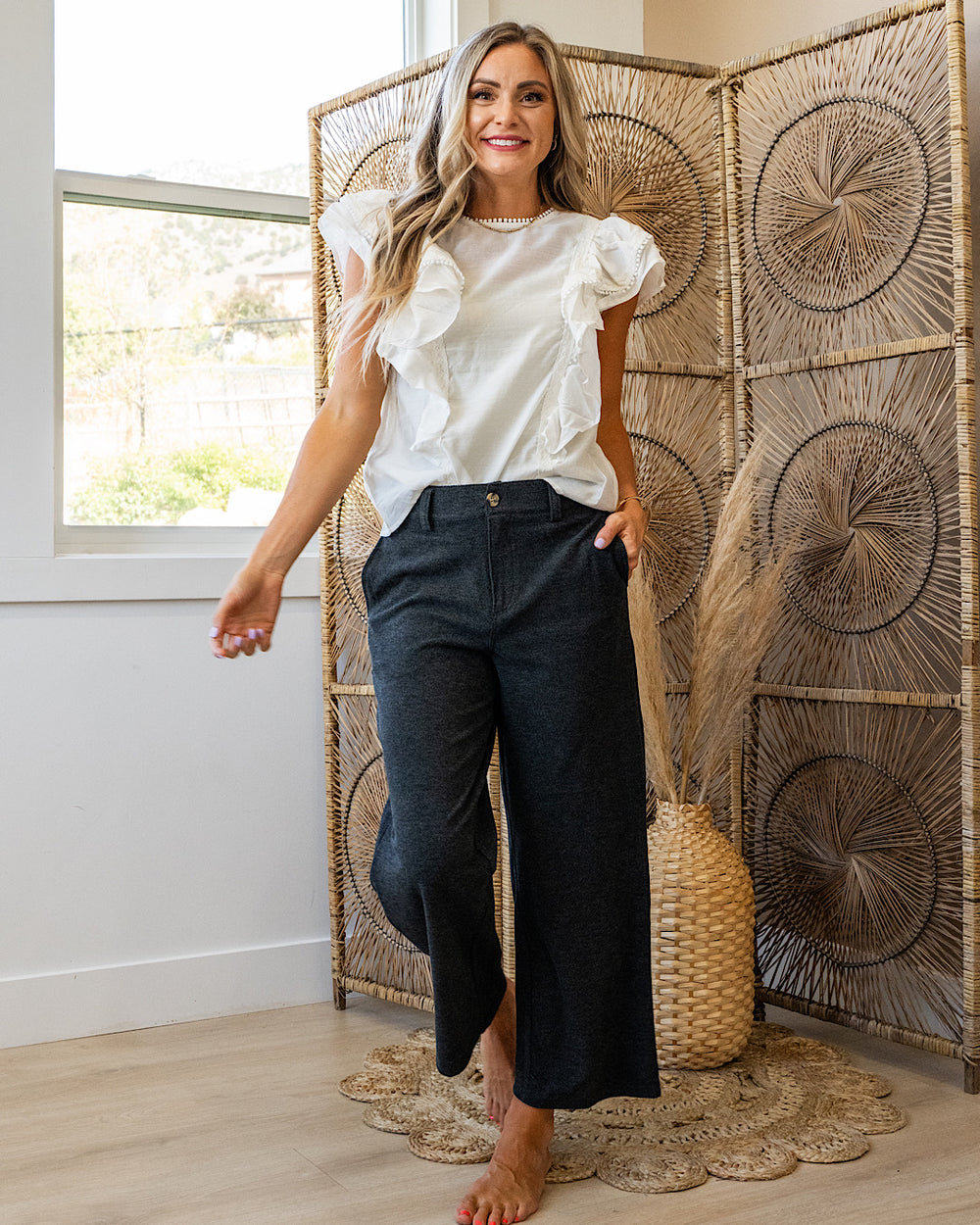 Sophie Ruffled Blouse with Lace Trim - Ivory SALE Heyson