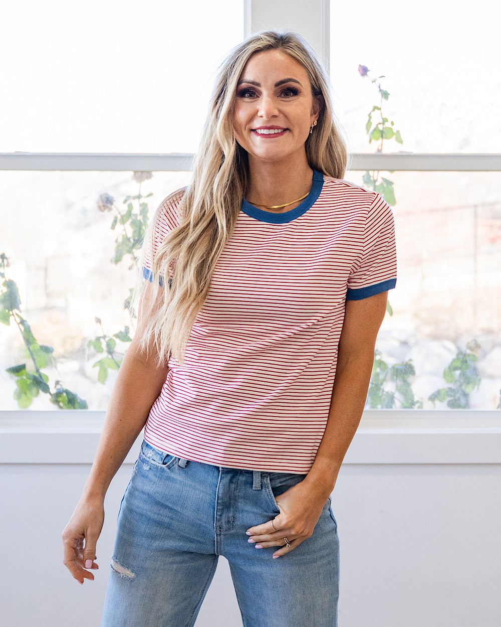 Alexis Striped Knit Top - White & Red Wishlist