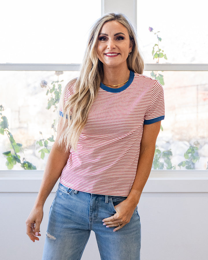 Alexis Striped Knit Top - White & Red Wishlist
