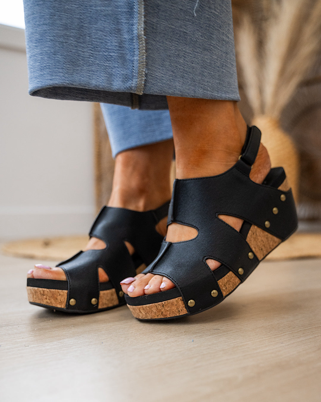 Corkys Cut It Out Wedge Sandals - Black FINAL SALE Very G